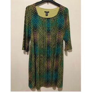 Green Purple and Blue Peacock 🦚 Print Dress